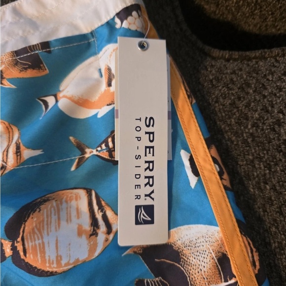 Sperry  Sider Swim Trunks Men 38 Blue Orange Fish Graphic Board Shorts New Ocean - Picture 9 of 14